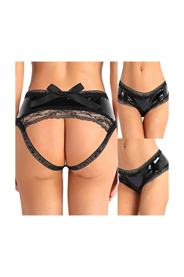 Générique Lingerie Haute Couture Plus Taille Lingerie Sexy Culotte en Cuir Femmes Dentelle Hollow Out Briefs sous-vêtements M
