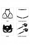 Lot de 4 harnais en cuir pour femme - Ensemble de lingerie avec masque de renard, porte-jarretelles et dragonne, pour Hallowe