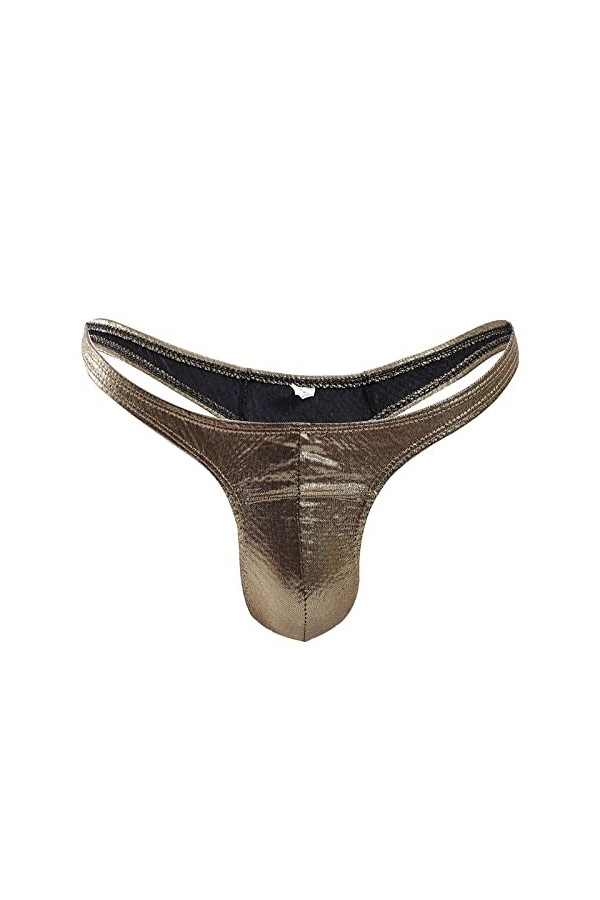 CreoQIJI Costume sexy en cuir synthétique pour homme, string sexy sans coutures, or, taille unique