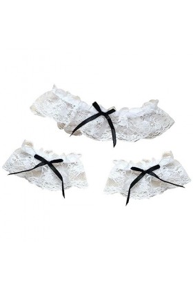 Ensemble de 3 bracelets pour femme avec dentelle florale blanche et nœud noir