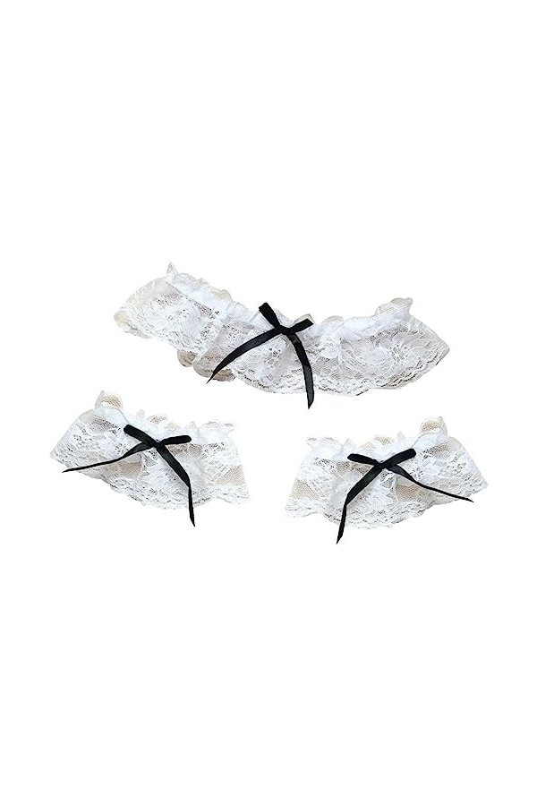 Ensemble de 3 bracelets pour femme avec dentelle florale blanche et nœud noir