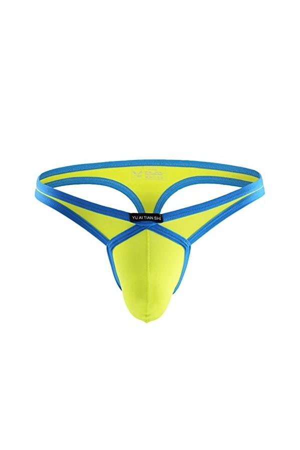 HJTY Sous-vêtements tendance pour homme - En nylon respirant - Taille basse - Couleur unie - Sexy - Slip, jaune, S