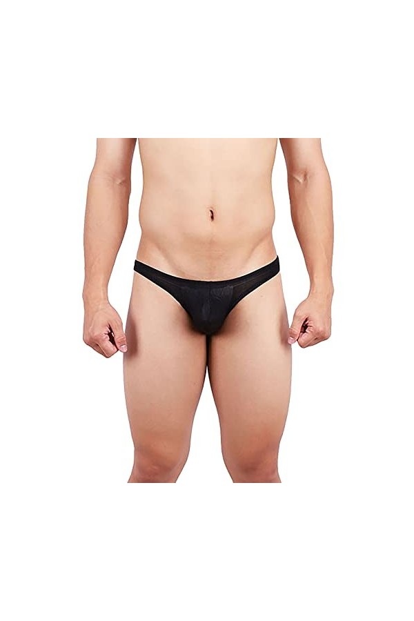 Hase Sous-vêtements sexy pour homme Confort-Sweat-Absorbant Bikini Ice Silk Cool Thong Boxer de Noël, Noir , M