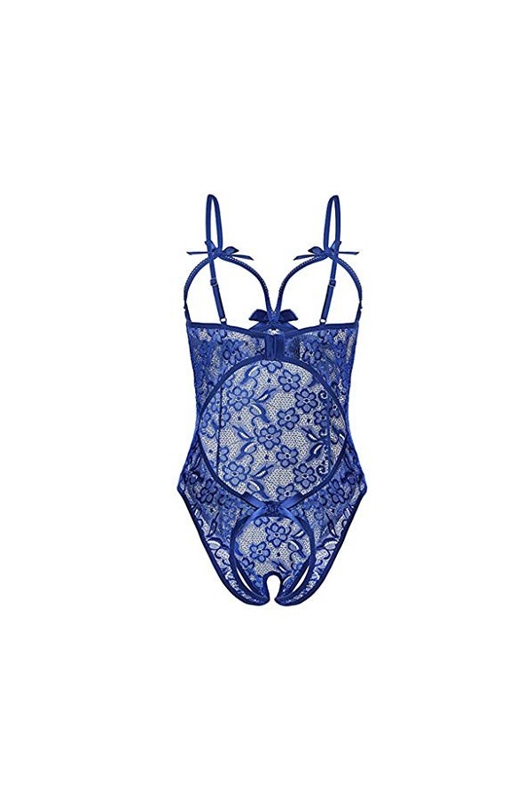BIISDOST Ensemble de lingerie sexy en dentelle pour femme - Lingerie sexy - Avec fente, bleu, XXL