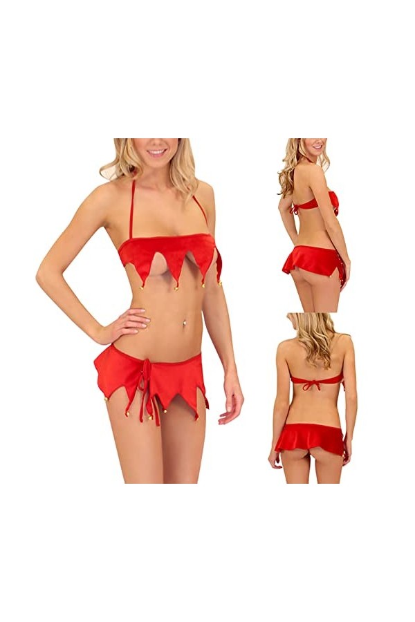 Lingerie Femme Sexy Ensemble Homme Sexy Hot y28.k Ensemble de Bikini Sexy pour Fille de Noël à Trois Points pour Femmes Combi