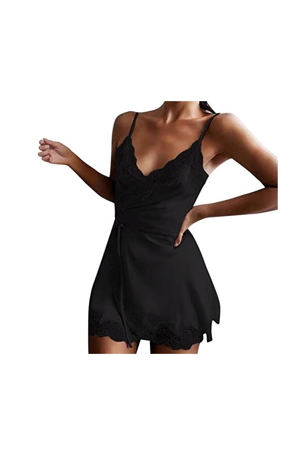 IKFIVQD Lingerie sexy en dentelle pour femme Lingerie sexy en satin pyjama short ensemble pyjama ensemble de pyjama, 3-Noir, 