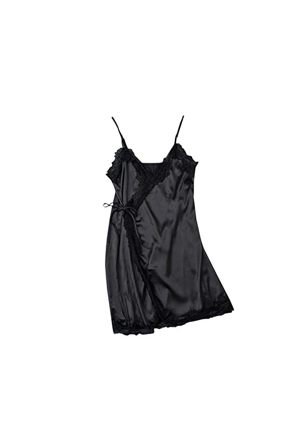 IKFIVQD Lingerie sexy en dentelle pour femme Lingerie sexy en satin pyjama short ensemble pyjama ensemble de pyjama, 3-Noir, 