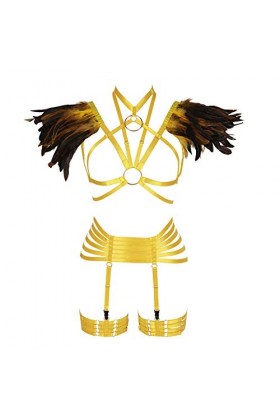 Harnais de poitrine en plumes pour femme - Aile dange - Punk - Bretelles - Épaulet - Porte-jarretelles - Grande taille - Vêt