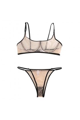 Lingerie Sexy pour Femme Set Sexy Deux pièces Dentelle Creuse Openwork Femmes Vinyle Sexy Yellow, S 