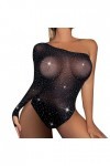 Dames Sexy Brillant Une épaule Lingerie Maille Pure Dentelle Sexy Body Maison Close Lingerie Black, One Size 