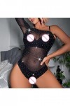 Dames Sexy Brillant Une épaule Lingerie Maille Pure Dentelle Sexy Body Maison Close Lingerie Black, One Size 