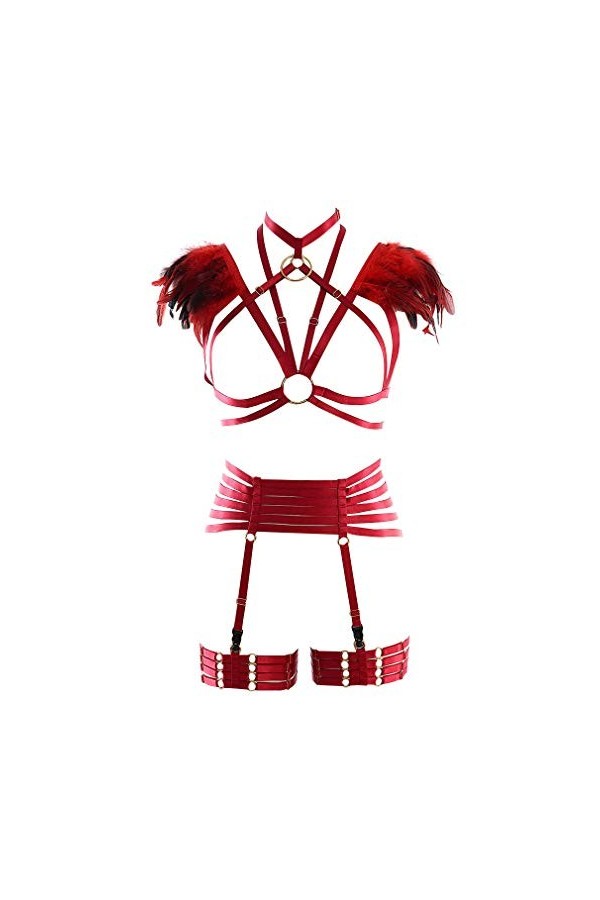 Harnais de poitrine en plumes pour femme - Aile dange - Punk - Bretelles - Épaulet - Porte-jarretelles - Grande taille - Vêt