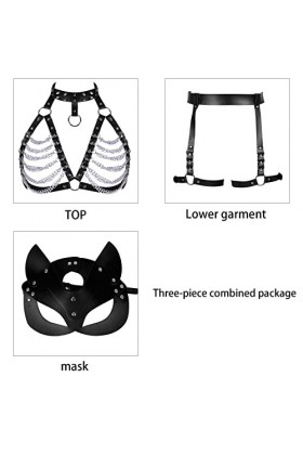 Harnais pour femme en cuir avec chaîne et porte-jarretelles, Noir , taille unique