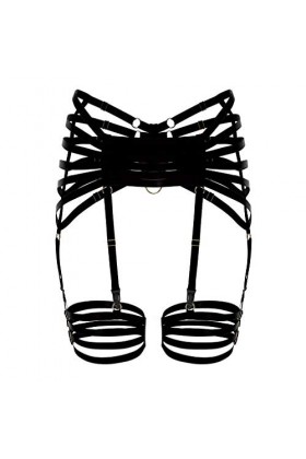 Sheer Bas porte-jarretelles pour femme - Avec ceinture et bretelles - Réglable - Pour club, fête, danse, festival, noir b, ta