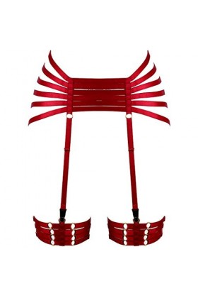 PETMHS Femme Harnais jarretière Creux élastique Accessoires de sous-vêtements de Danse Ceinture Gothique Punk Vin Rouge 