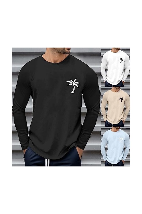 T-shirt à manches longues pour homme avec lettres créatives - Long - Vintage - Basic - Grandes tailles - Fonctionnel - Pour l