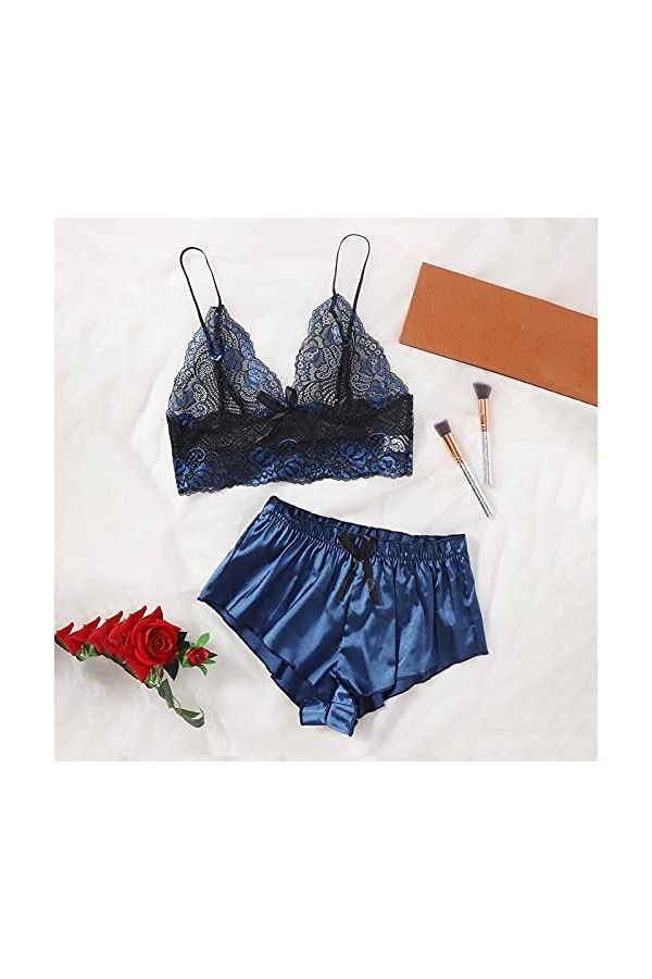 Lingerie Femme Sexy Ensemble Homme Sexy Hot y.2k Sleepwear Set Polyester Silk Bedroom Lady Lingerie Confort Blue, XXL 