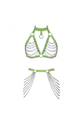 JMMHSS Ensemble de chaîne en cuir pour femme - Sangle de poitrine multicouche - Soutien-gorge goth punk - Ceinture de taille 