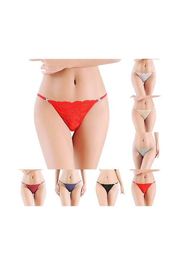 KEIZHUONIQIU String Tanga pour Femmes Sexy Slip Simple en Dentelle Culotte Stretch Couleur Uni sous Vetement Souvetements Cro