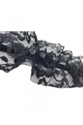 50 cm Passepoil Jarretière dentelle Rashel Rouches élastique froncé noir fleur haute 7 cm