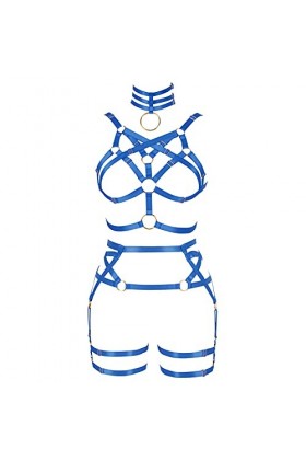 BANSSGOTH Ensemble de lingerie Rave Goth Punk pour femme avec jarretière et ceinture Taille réglable, bleu roi, taille unique