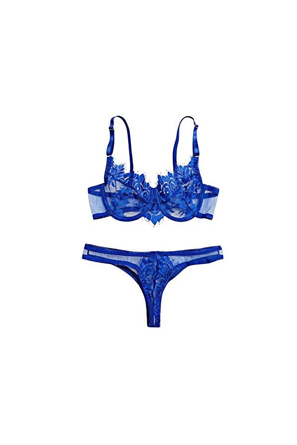 liaddkv Sous-vêtements sexy en dentelle à trois points avec anneau en acier, Marine, S