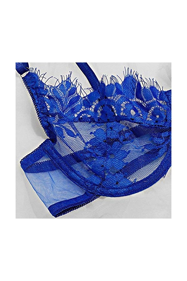 liaddkv Sous-vêtements sexy en dentelle à trois points avec anneau en acier, Marine, S