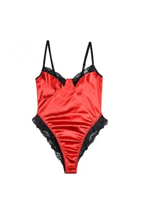 Combinaison sexy pour femme - En dentelle noire - Pour femme - Cadeau romantique, rouge, M