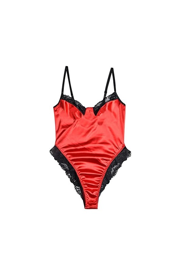 Combinaison sexy pour femme - En dentelle noire - Pour femme - Cadeau romantique, rouge, M