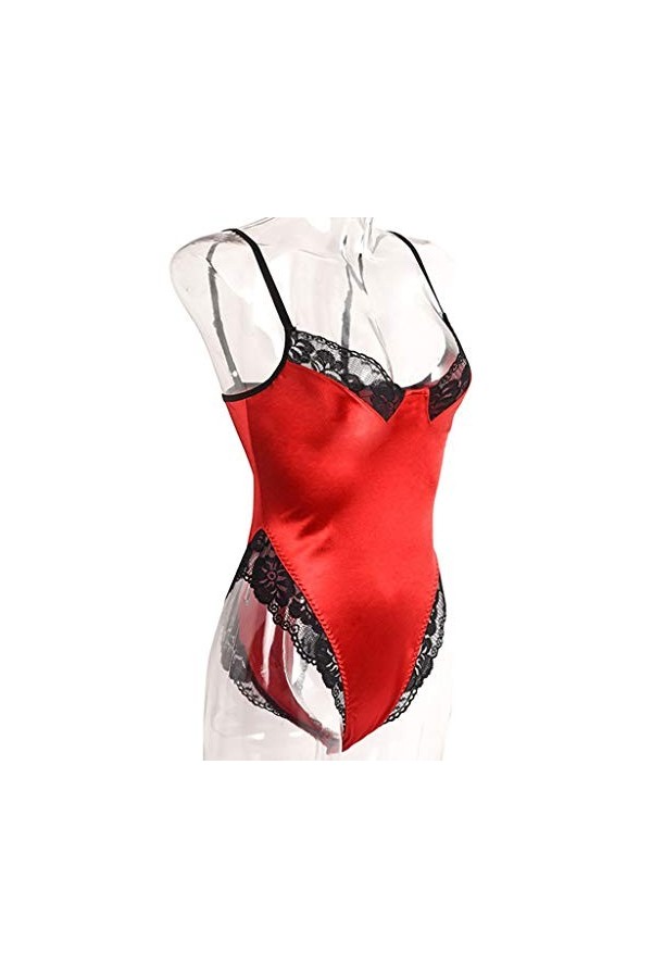 Combinaison sexy pour femme - En dentelle noire - Pour femme - Cadeau romantique, rouge, M