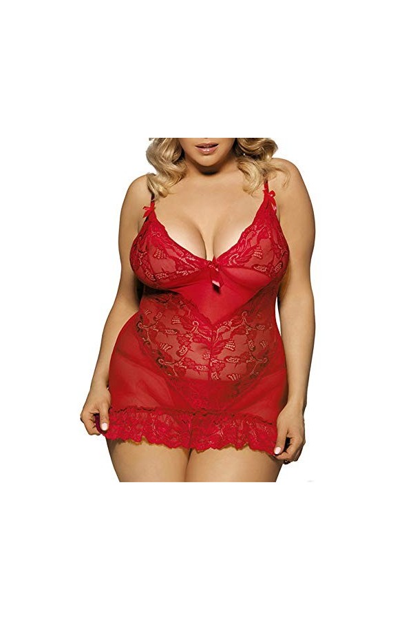 BIISDOST sous-vêtements en Dentelle Sexy à la Mode, sous-vêtements Tentation Taille Plus Pyjama Red, XXL 