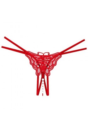 UOWEG Culotte de massage pour femme - Motif papillon creux - Sexy - Taille basse - Coupe ouverte - Compatible avec les sous-v