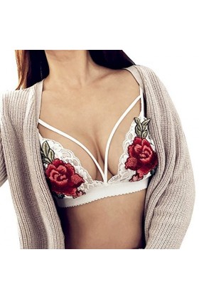 Générique Lingerie Sexy Solde Femmes Bandage Appliques Dentelle Bralette Bustier Crop Top Sheer Unpadded B Body Manches Longu