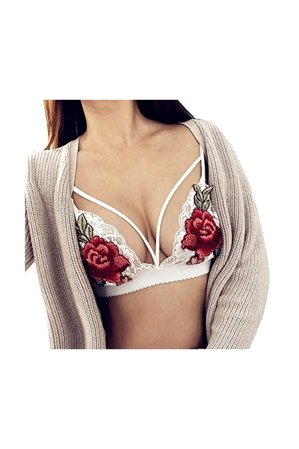Générique Lingerie Sexy Solde Femmes Bandage Appliques Dentelle Bralette Bustier Crop Top Sheer Unpadded B Body Manches Longu