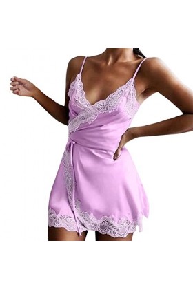 IKFIVQD Lingerie sexy en dentelle pour femme Lingerie sexy en satin pyjama short ensemble pyjama ensemble de pyjama, 3-violet