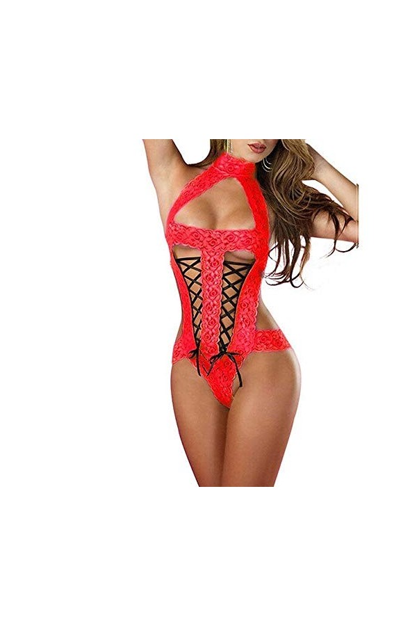 Hasagimol Lingerie Body Sexy Femme Coquine Hot One-Piece Col V Profond Dos Nu Réglable Teddy Sous-VêTement Dentelle Babydolls