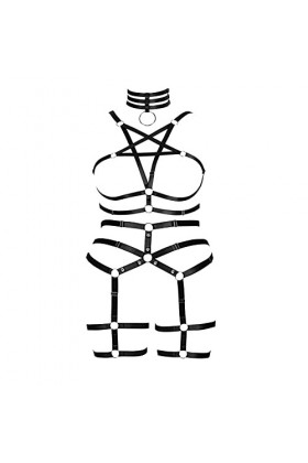 Harnais de corps punk pentagramme sous-vêtements pour femme grande taille cage creuse soutien-gorge jarretière ensemble Fat f
