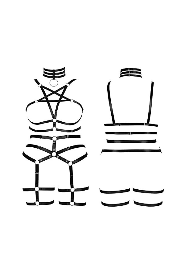 Harnais de corps punk pentagramme sous-vêtements pour femme grande taille cage creuse soutien-gorge jarretière ensemble Fat f
