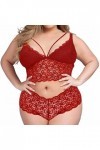 Plus Size Lingerie Sexy Col en V Taille Haute Dentelle Florale Soutien-gorge et Culotte Ensemble 2 Pièces sans Armatures Tenu