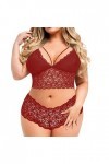 Plus Size Lingerie Sexy Col en V Taille Haute Dentelle Florale Soutien-gorge et Culotte Ensemble 2 Pièces sans Armatures Tenu