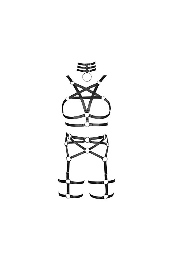 BANSSGOTH Ensemble porte-jarretelles pour femme - Réglable - Cage complète - Soutien-gorge punk gothique - Dance - Rouge - ta