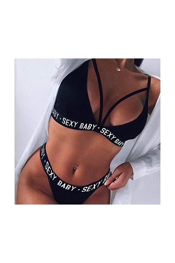 HERSIL Lingerie sexy pour femme - Dos nu - Lingerie sexy en V profond - Grandes tailles - Soutien-gorge et slip - Dos nu, Noi