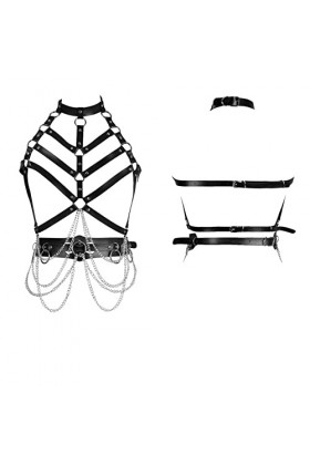 Body Harness Leder BH Strumpfband Anzug Out Gürtel Gothic Punk Gürtel Strumpfband Dance Fashion Weihnachtskostüm, Noir , 32