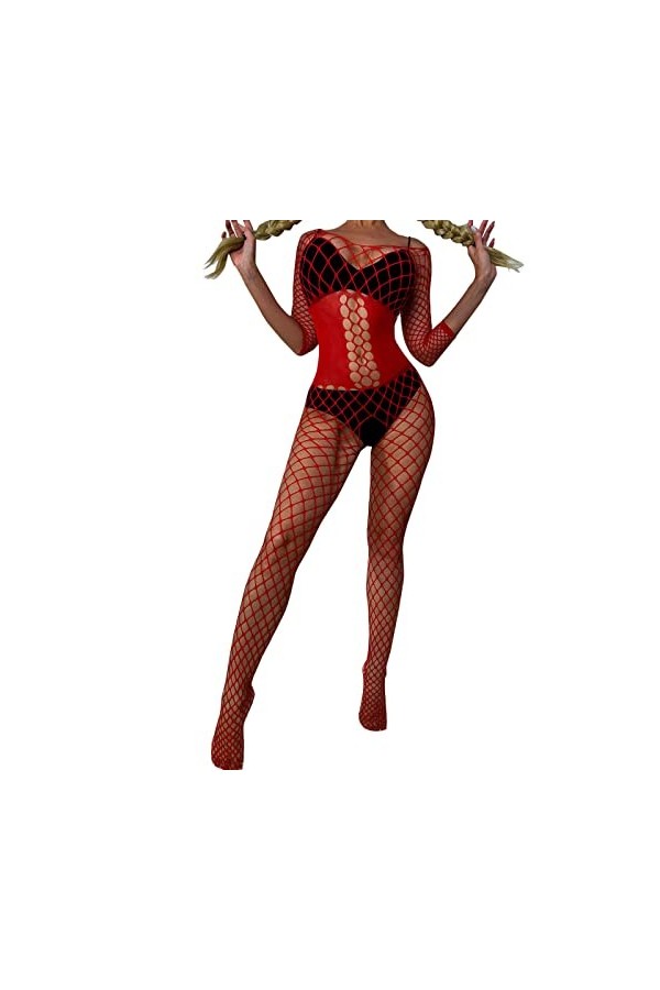 IKFIVQD Lingerie sexy pour femme - Body en dentelle florale - Lingerie sexy - Pyjama pour femme - Lingerie en dentelle, Rouge