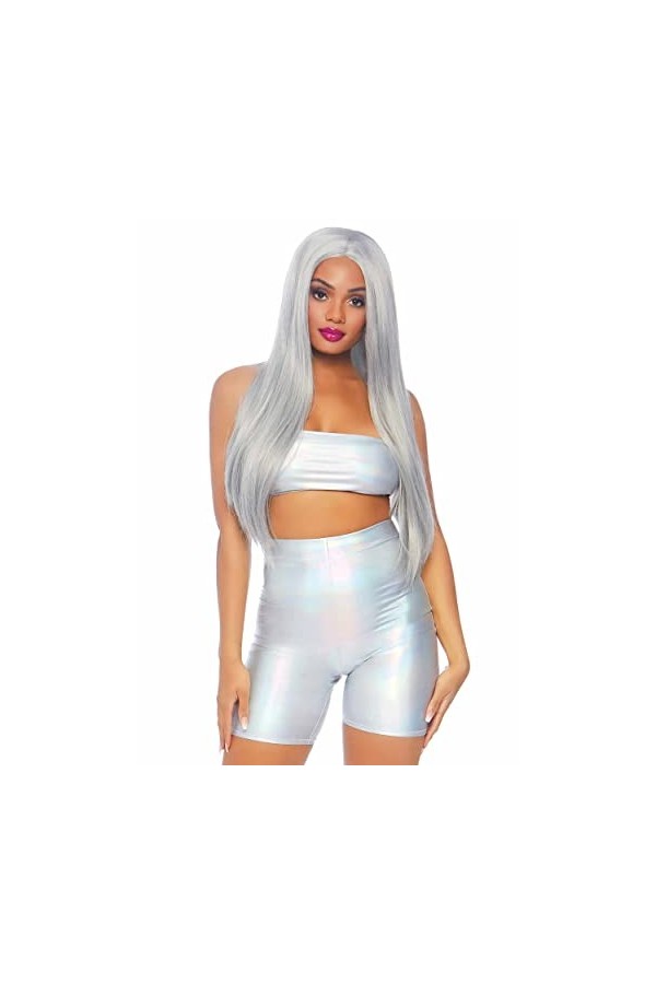 Leg Avenue Holographic Bandeau & Shorts Déguisement, Argenté, M-L Femme