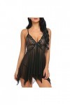 BIISDOST Dentelle Lingerie Cou Femmes Fleurs Strap Sleepwear Lingerie V Chemise Protège Lingerie Black, S 
