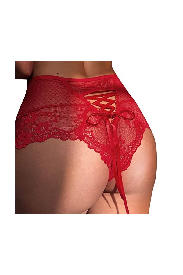 Culotte Femme Tanga String en Coton Slips Shorty Femmes Bandage Conception Sexy Dentelle Fleur sous-Vêtements Mi Taille Trans