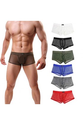 Junhasgood Hommes Transparent Mesh Quadrangle Pantalon Plat Pantalon Sexy Pantalon Culotte Lingerie Sexy Hot Ouverte b-Blue.