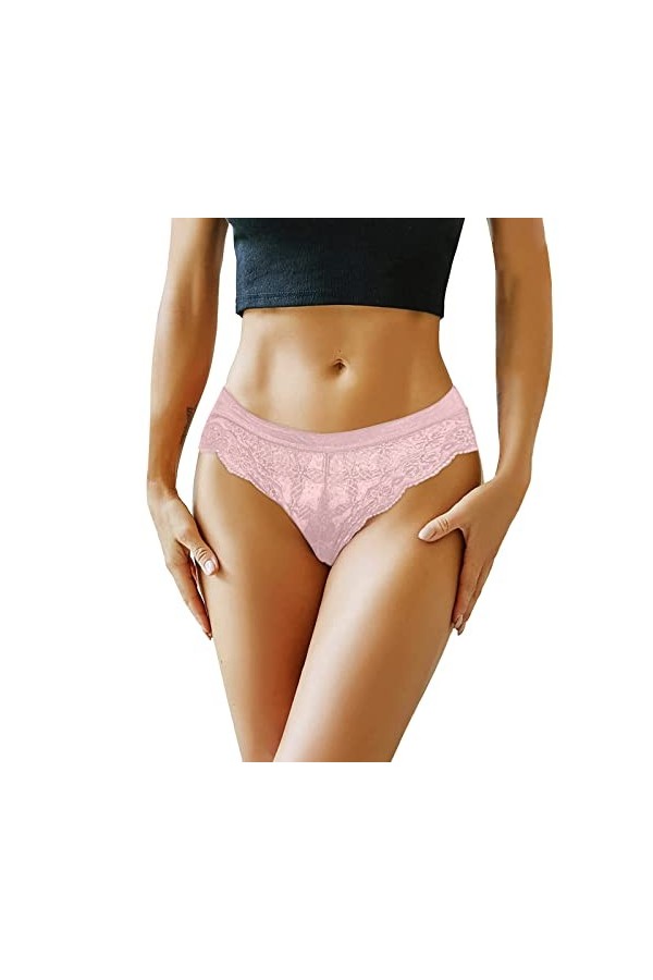 Strings Tangas pour Femmes Erothique Slip Coquine Lace Patchwork Culotte Creux Out Blanc sous Vetement Coton Panties