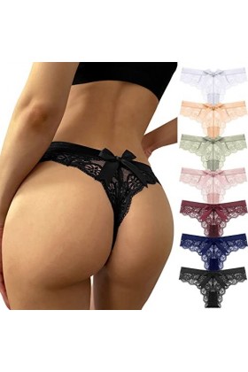 Strings Tangas pour Femmes Erothique Slip Coquine Lace Patchwork Culotte Creux Out Blanc sous Vetement Coton Panties